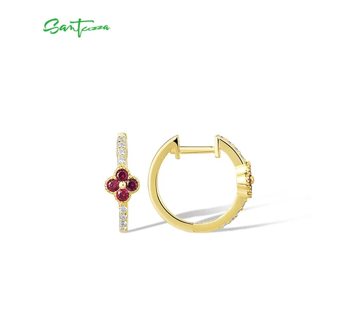 SANTUZZA Authentische 925 Sterling Silber Creolen für Damen mit Rubin, Blauem Saphir und Weißem CZ, Exquisiter Blumenschmuck – Detail 8