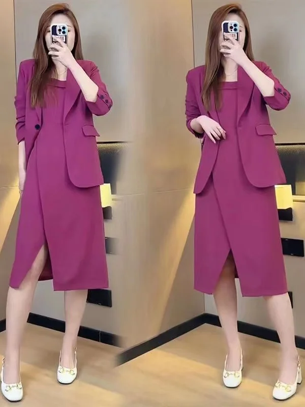 

Spring Autumn New Sle Two-Piece Suit Dr Set for plus Size Women Korean Loose Fit High Waist Long Pants Midi Dr