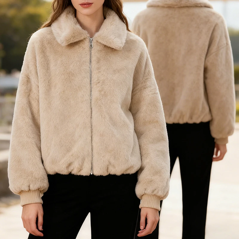 Moda inverno feminino casaco de vison solas fofas jaqueta de pele sintética luxo grande gola de pele casacos