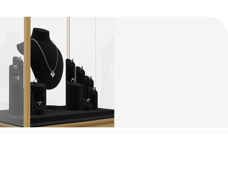 Oirlv Schwarzes Mikrofaser-Schmuckdisplay-Set mit Metall-Schmuckvitrine für Halsketten, Ohrringe und Armreifen – Detail 14