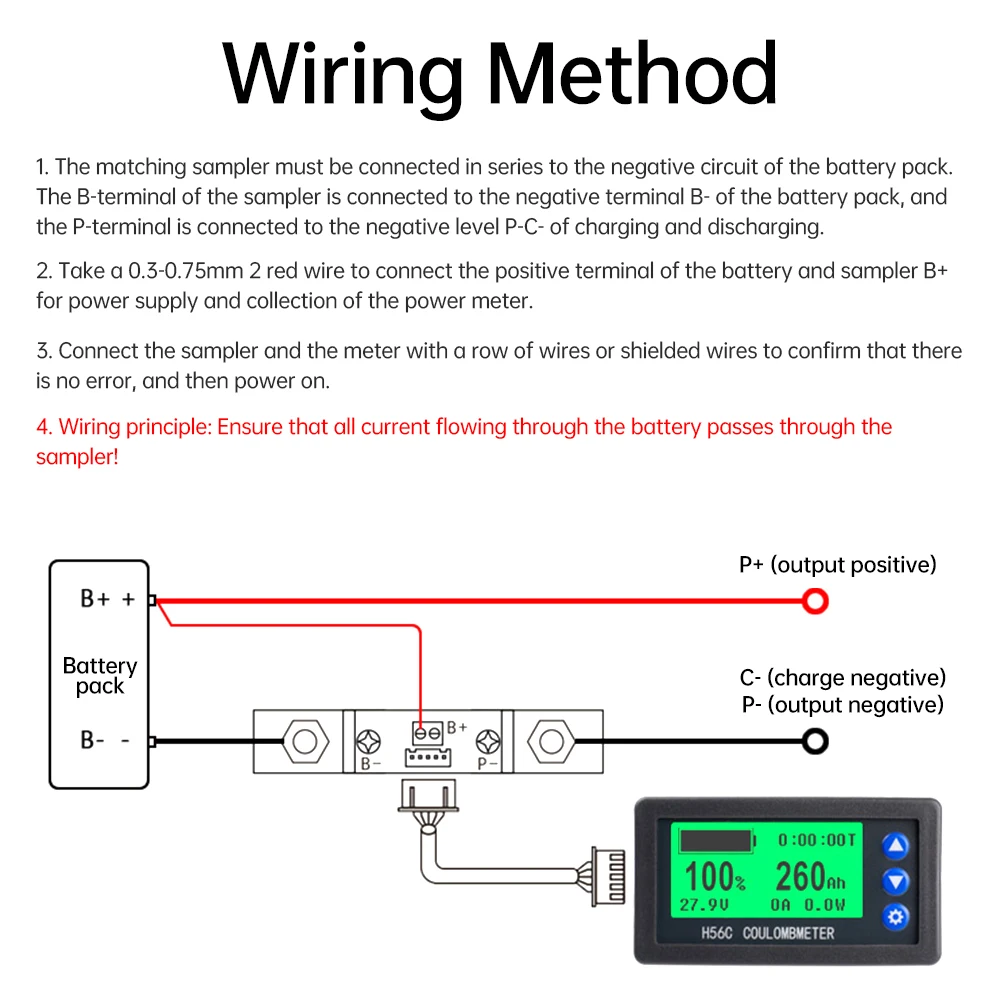 DC 10-100V 100A 200A 300A capacità della batteria Coulomb Meter Monitor capacità Display Coulomb Tester voltmetro amperometro wattmetro