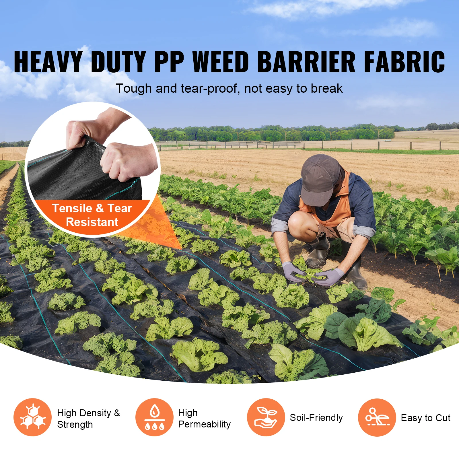 

3FTx50FT Premium Heavy Duty Weed Barrier Landscape Fabric, 3.2OZ Woven Geotextile Fabric Under Gravel, High Permeability For