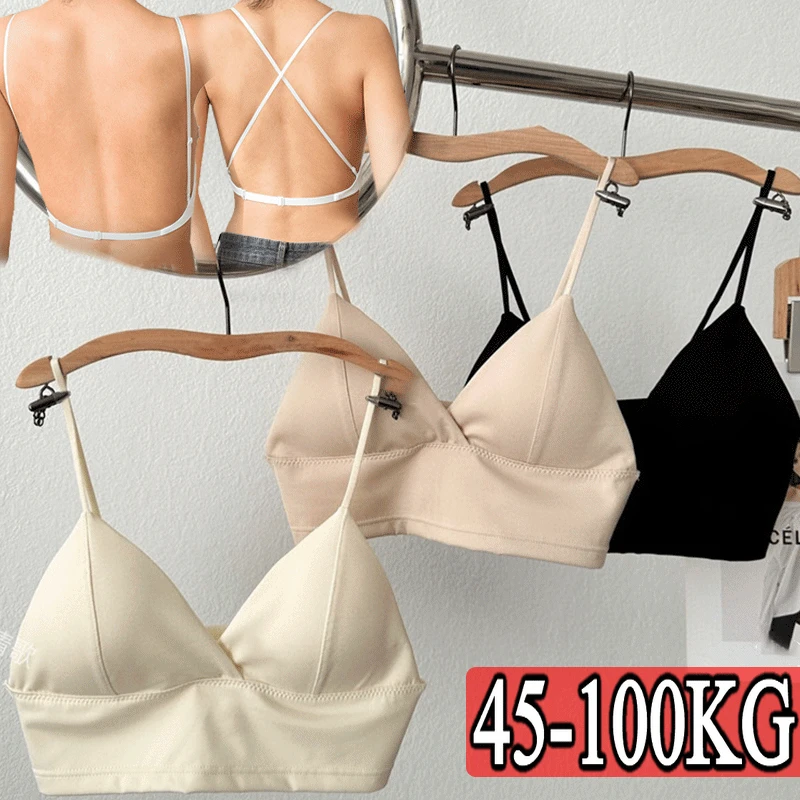 Sexy Backless Bra Women Deep V Tube Top Underwear Ice Silk Soft Seamless Invisible Brassiere Wire Free Bras Thin Cup Bralette