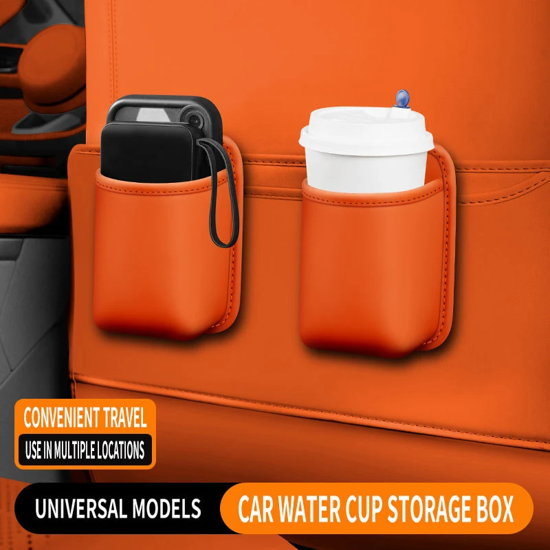 Nueva caja de cuero para almacenamiento de vasos de agua junto a la puerta del coche y caja multifuncional para almacenamiento de bebidas y basura en la parte posterior del asiento