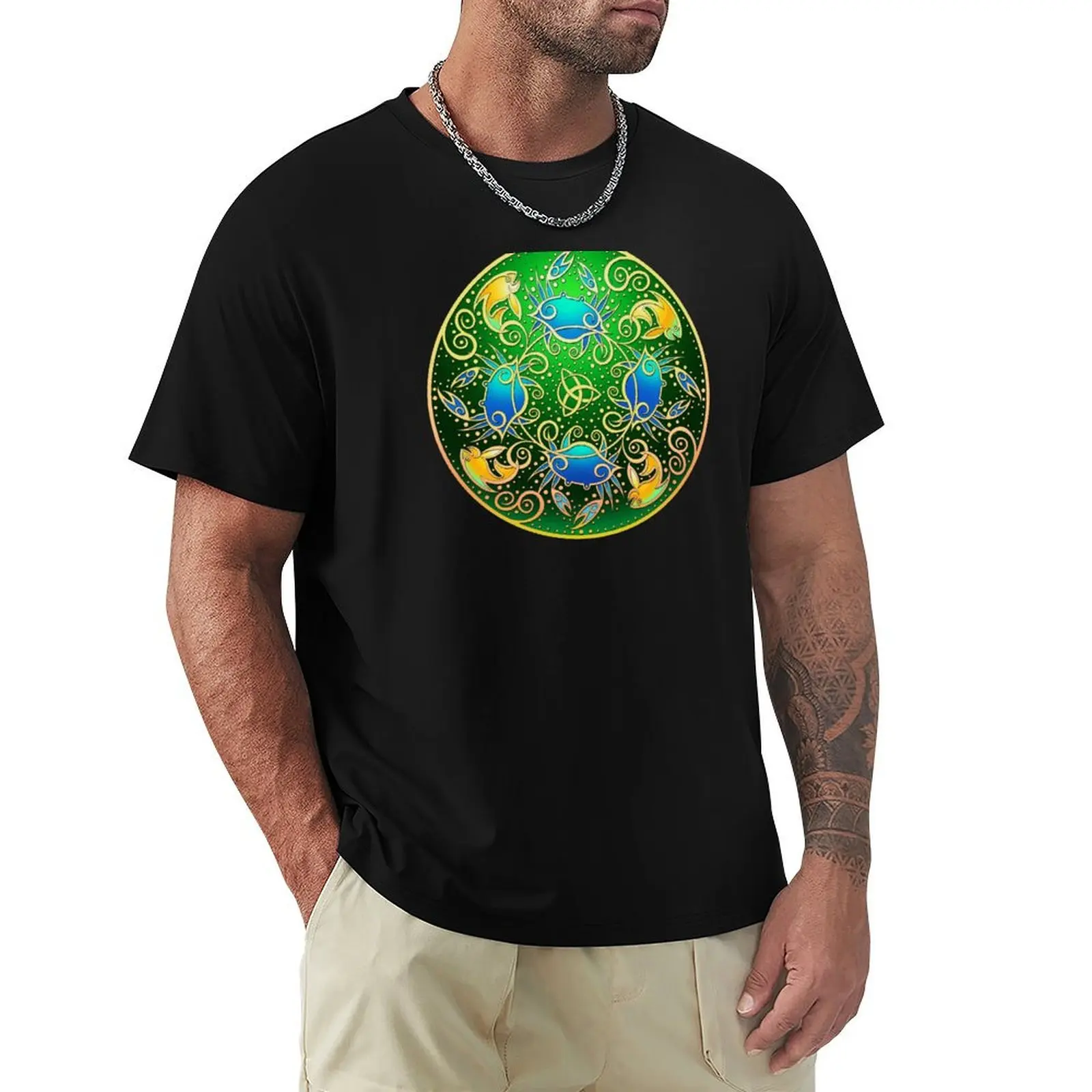

Crab Lagoon Mandala - Green T-Shirt Retro Graphic Print T-Shirt