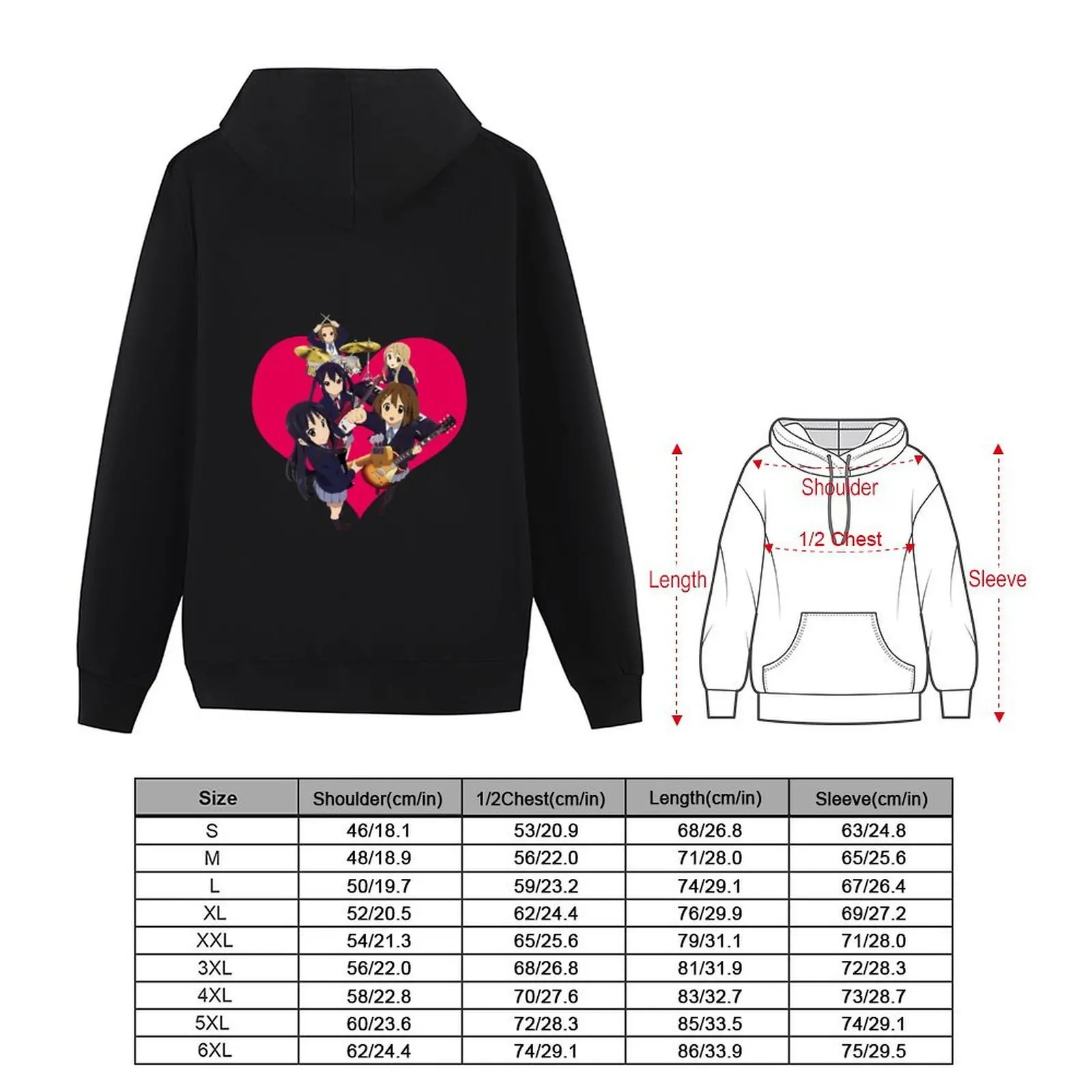 K-ON Anime and manga Heart Hoodie أزياء الرجال النمط الياباني الرجال مصمم الملابس الملابس الجمالية رجل هوديي