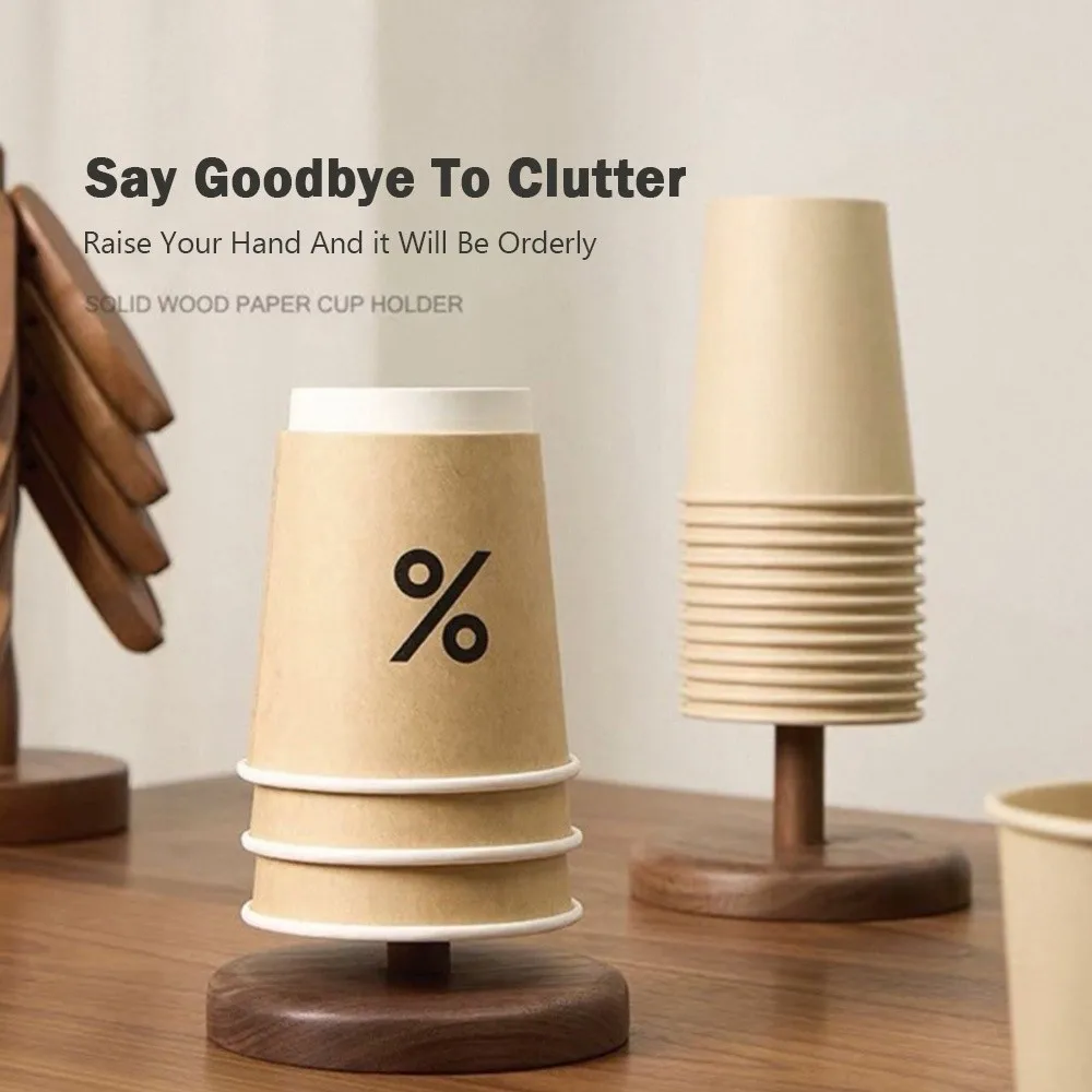 New Wooden Paper Cup Storage Holder Vintage Simple Coffee Bar Organizer Countertop Cup Dispense Home Use