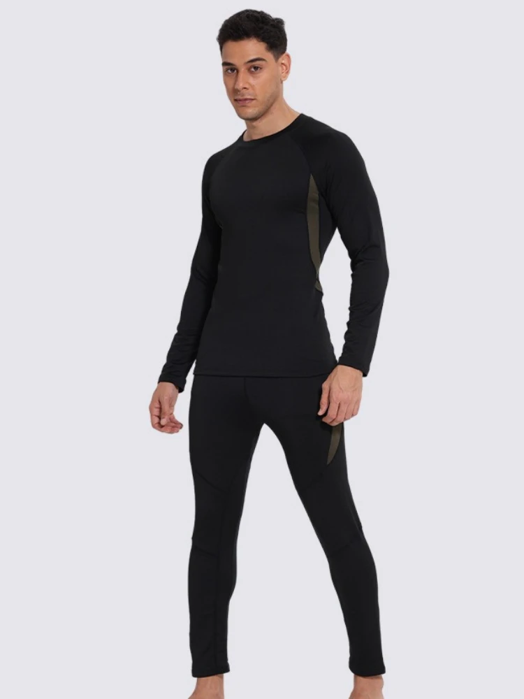 Men's Fleece Thermal Base Layer Set, Crew Neck Long Johns, Warm Tights for Mountaineering Cycling Fitness Outdoor Sports