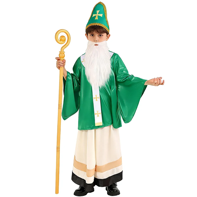 

Girl Green Wise Man Halloween Fancy Dress Up Boy Nasreddin Hodja Cosplay Saint Patrick Costume for Boys