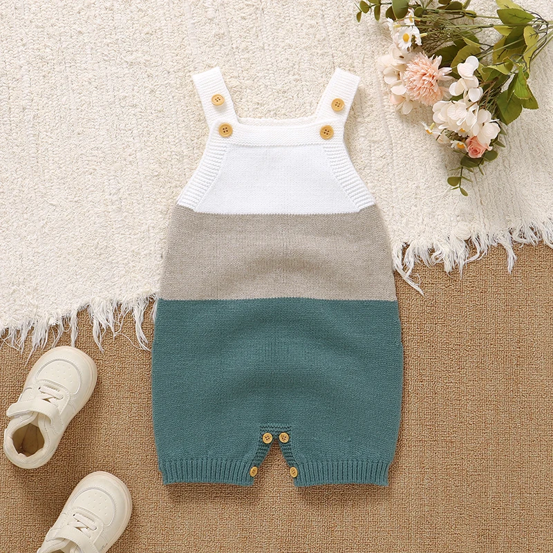 Spring Autumn Baby Rompers Casual Sleeveless Knitted Newborn Boy Girls Sunsuits Jumpsuits 0-18m One Piece Infant Toddler Clothes