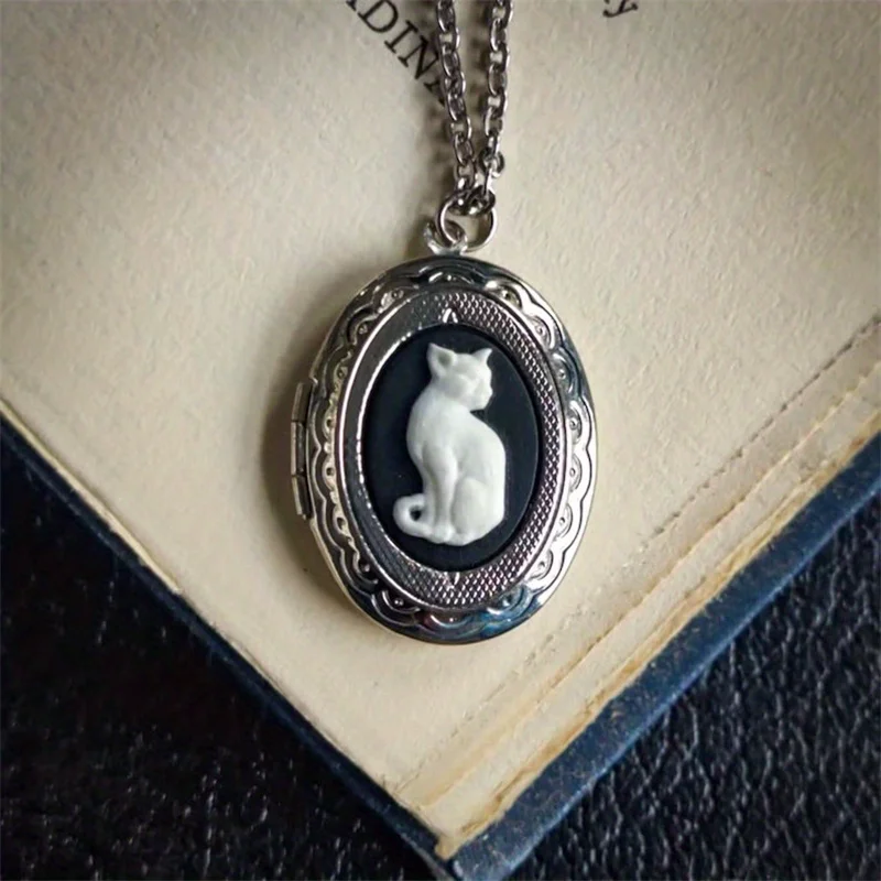 Collar gótico creativo con colgante de marco de fotos Diy para hombres y mujeres, camafeo de gato Vintage, accesorios de joyería personalizados