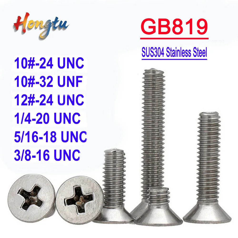 

GB819 Cross Recessed Phillips Countersunk Head Screws 10# 12#-24 to 3/8-16 UNC UNF, SUS304 Stainless Steel