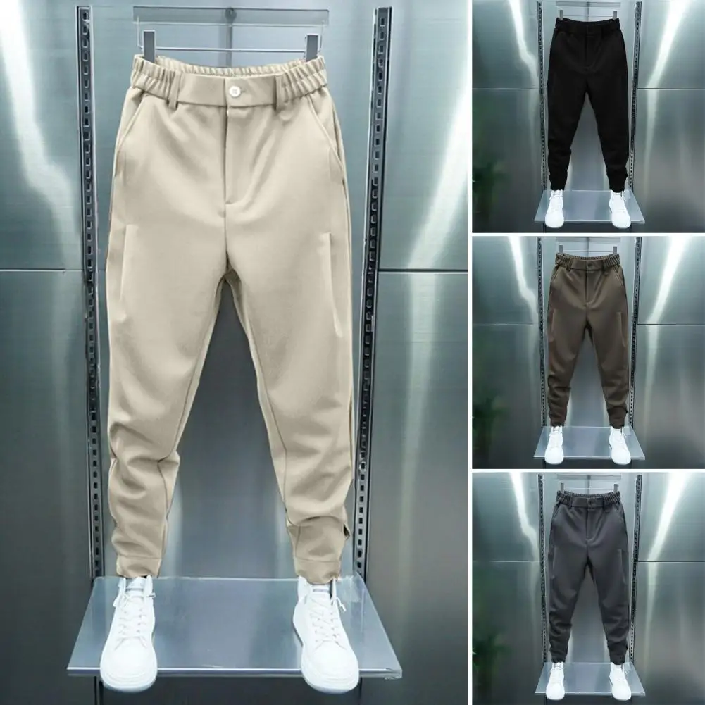 Pantalones plisados para hombre, pantalón informal de estilo deportivo, tenis, cintura elástica, botón, sujetador con mosca, puños de cinta, Otoño e Invierno