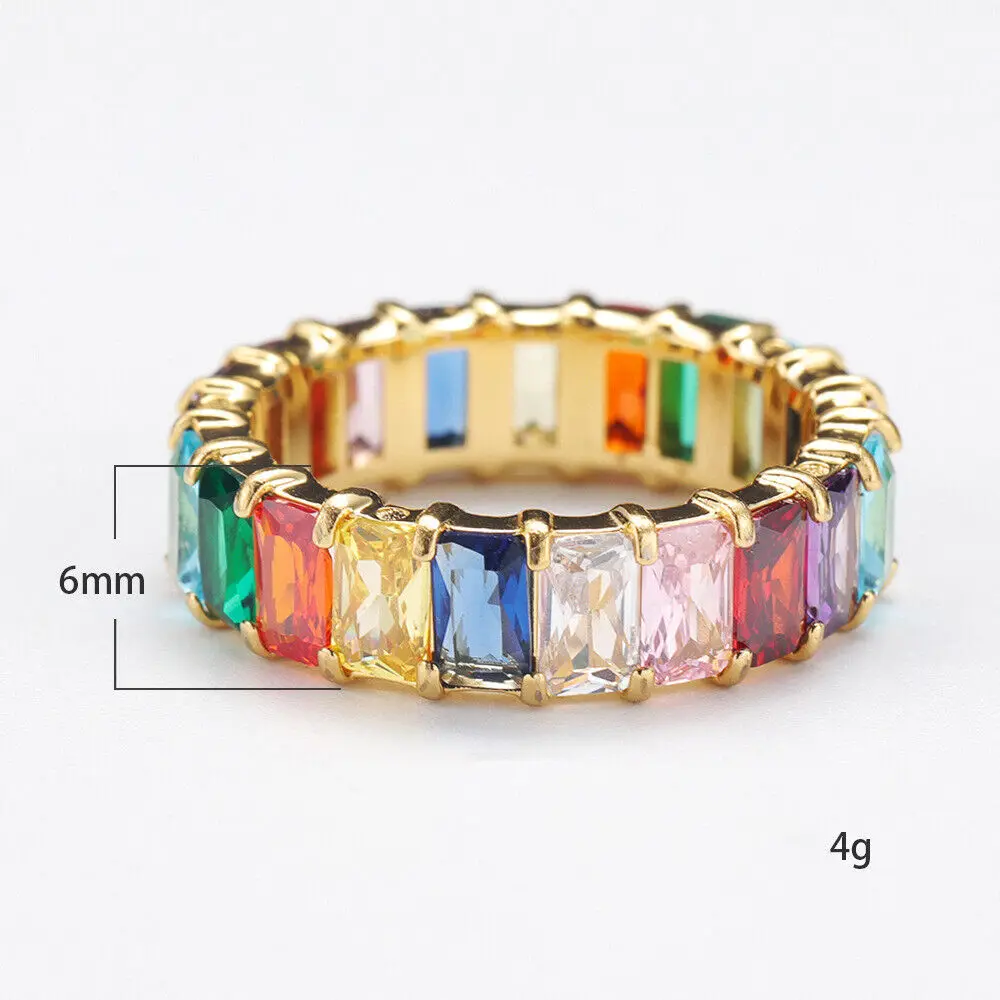 SAIYE Women's Stainless Steel Colorful Zircon Gemstone Ring Size 6-10 316L Titanium Steel Wholesale