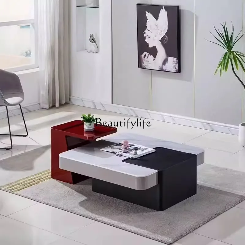 

Italian minimalist light luxury high-end solid wood rock slab coffee table