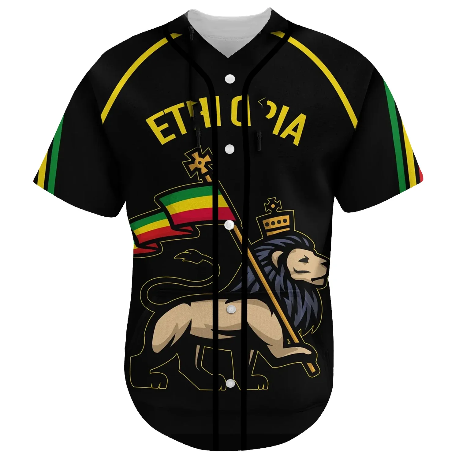 Africa County Ethiopia Native Reggae Lion Tattoo 3DPrint Summer Harajuku Casual Funny Baseball Jersey Shirts Short Sleeves X8