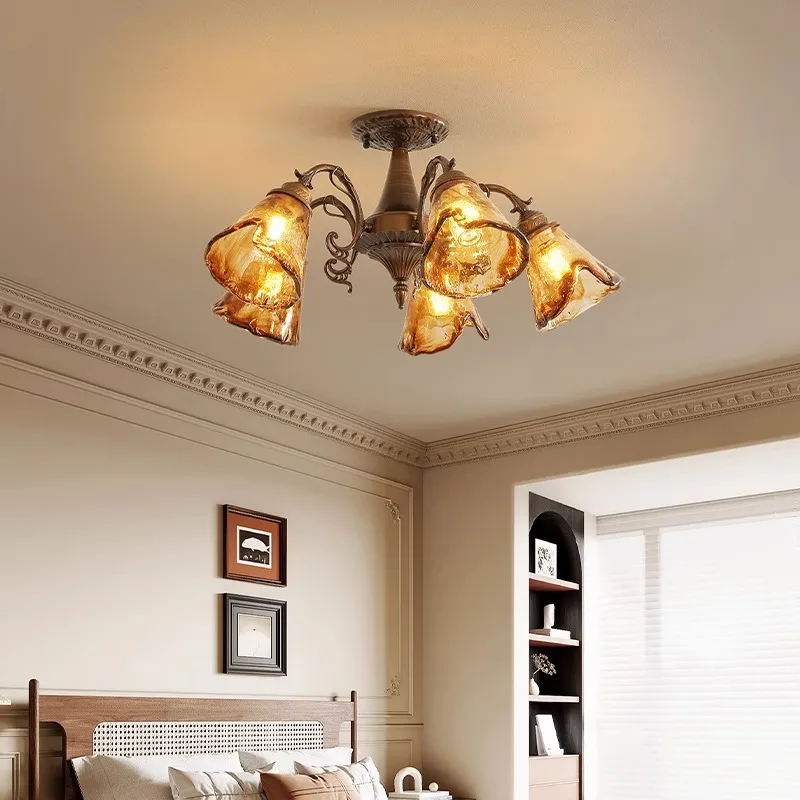 

SANDYHA American Retro Pendant Light Rural Glass Ceiling Chandelier LED Lighting For Bedroom Living Room Dining Table Home Decor