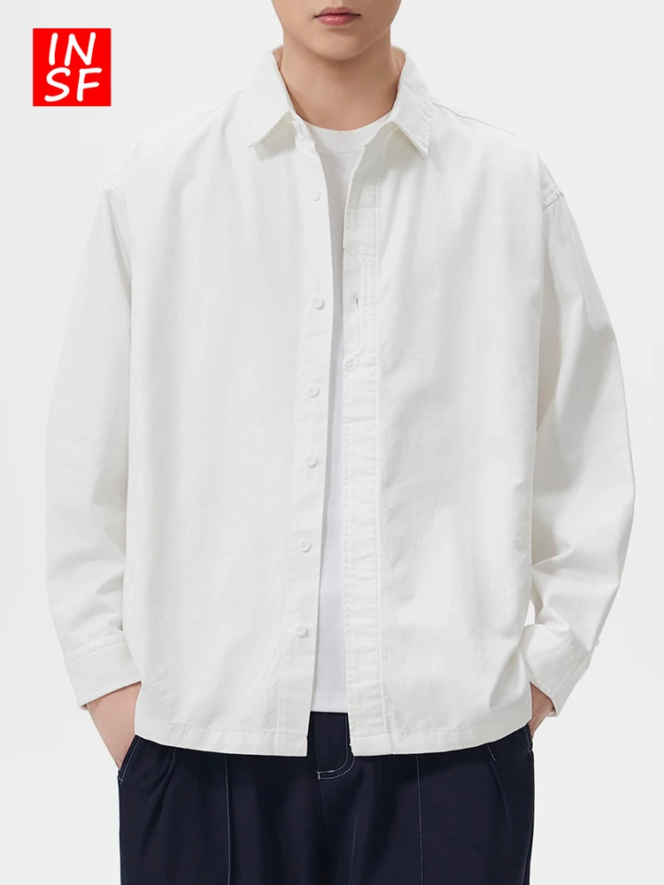 

Мужская рубашка American Sle свободного кроя с длинным рукавом из чистого хлопка, плотная, цветная, весенняя, повседневная, с отложным воротником