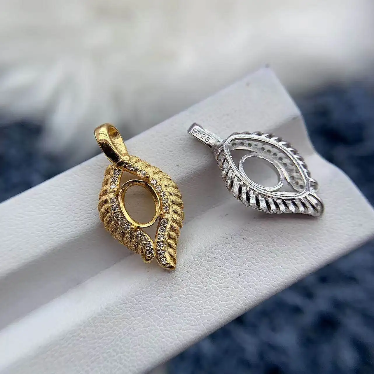 

MeiBaPJ Inlay Oval 6*8mm S925 Sterling Silver DIY Leaf Pendant Setting For Women Gift Charm Simple Versatile Jewelry Wholesale