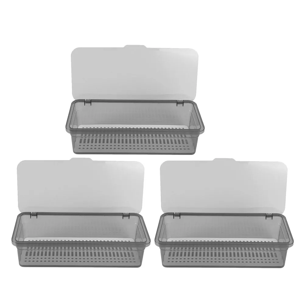 Kitchen Cutlery Organizer 3 Piece Plastic Chopstick Storage Box with Drainage Tray Large Capacity Gray