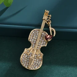 Vintage Elegant Violin Rhinestone Brooches for Women Pink Crystal Music Note Charm Luxury Pins Coat Accessories Jewelry Gifts