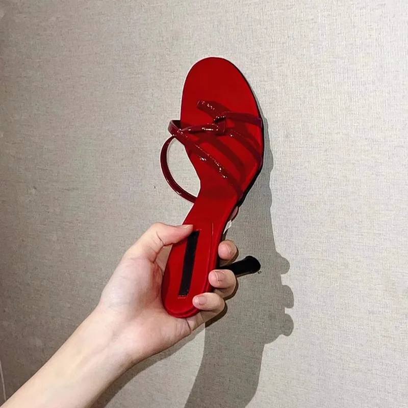 

French Style Stunning Red High-Heeled Sandals for Women Model Early Spring Shallow Mouth Single Shoe, High-Heeled Slippers