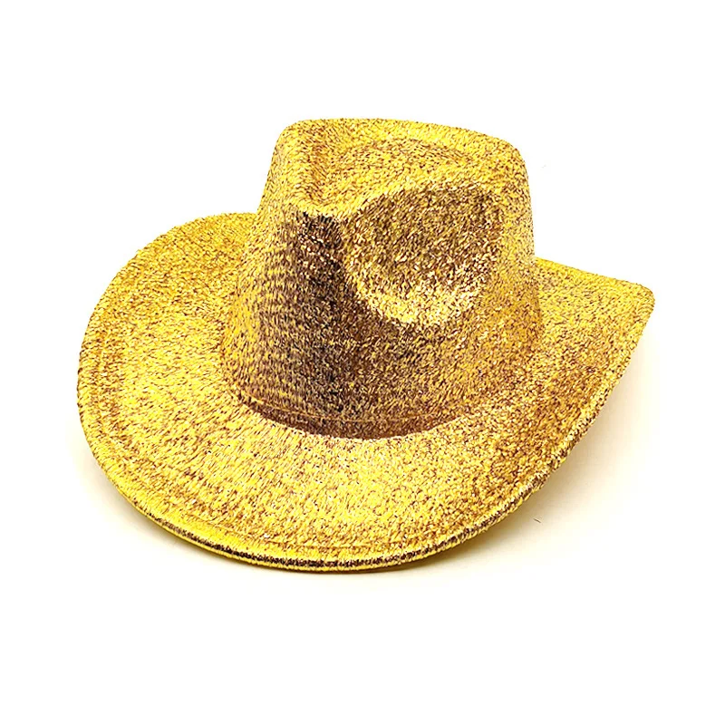 Performance Festival Women Evening Wide Brim Glitter Fedora Hats Cowgirl Fedoras Costume Party Fedora Hats Western Cowboy Hat