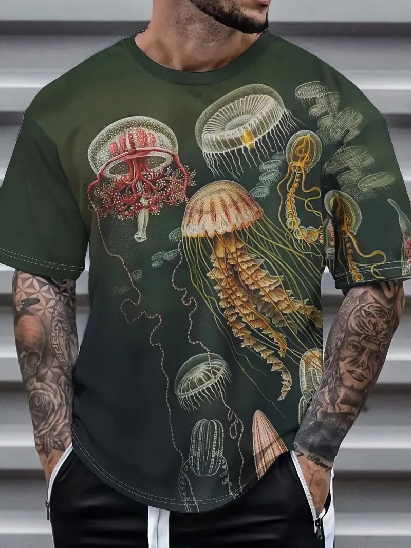 

Мужская футболка больших размеров с 3D принтом медузы и короткими рукавами, свободная и повседневная, мягкая, удобная и дышащая, для занятий спортом на открытом воздухе