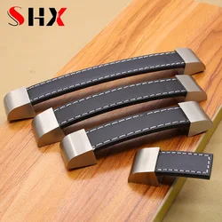 Modern High-grade Leather Handle Knobs Pull Furniture Cabinet Chest Drawer Door Knobs Suitcase Handle Screws Furniture Hardware