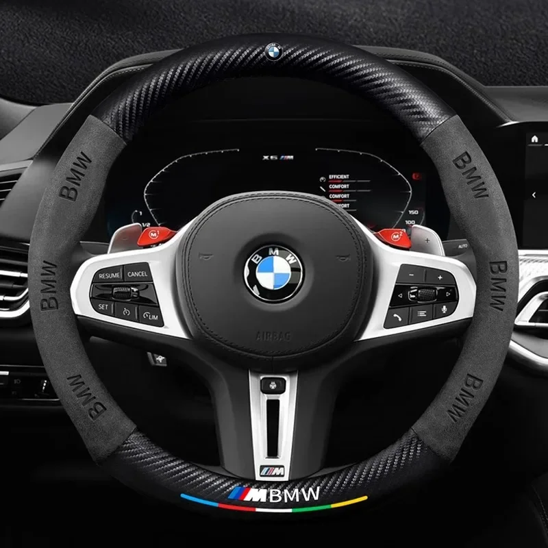 Car Suede Carbon fiber Anti-slip Steering Wheel Cover For BMW M E46 E39 E60 E90 E91 E36 E87 F10 F20 F30 X1 X3 X4 X5 X7 M3 M4 M5