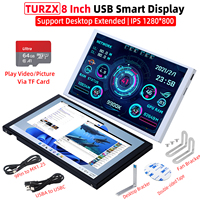 TURZX 8 Inch USB Portable Display IPS Type-C Secondary Screen 1280*800 LCD Desktop Extend Monitor Support TF Card Play
