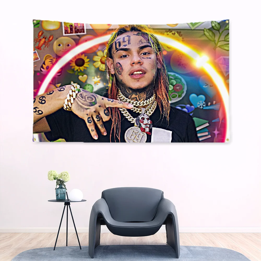 Living Room Tapestry Wallart Home Decoration 6ix9ine Flags for Bedrooms Flag to Hang Wall Hanging Decor Garden Banners Rapper