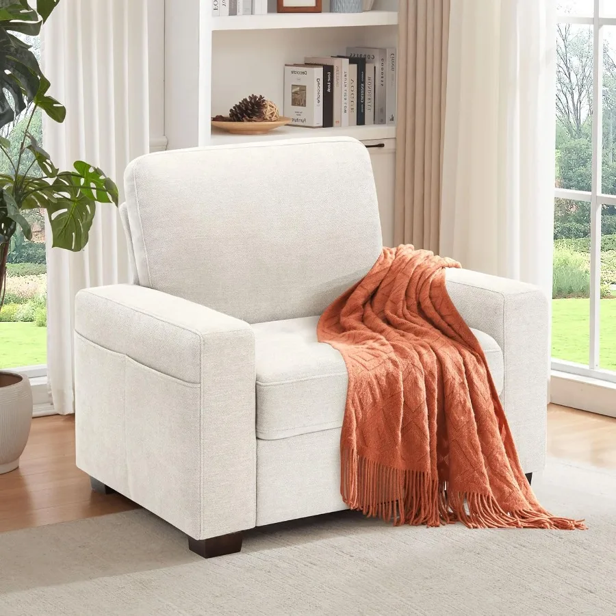 39 Inch Sofa Single with Side Pocket Comfy Modern 1Seat Sofa for Living Room Bedroom Removable Medium Firm Sofa Cushion Breatha