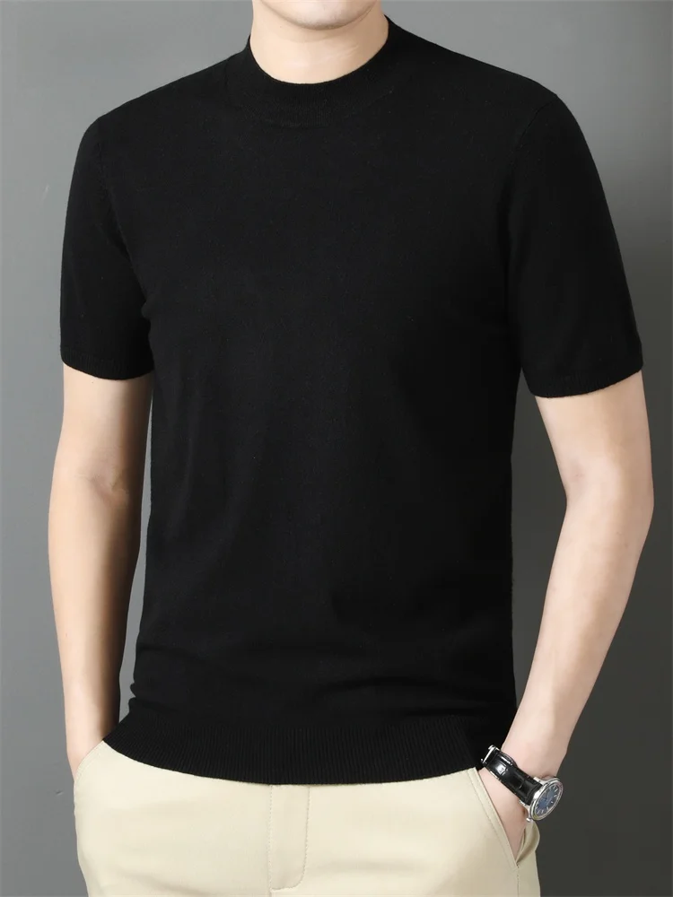 

Men's Woolen f High Collar Knitted T-irt ort Sve Pure Color Busin Casual Loose Fit Spring Autumn Wear