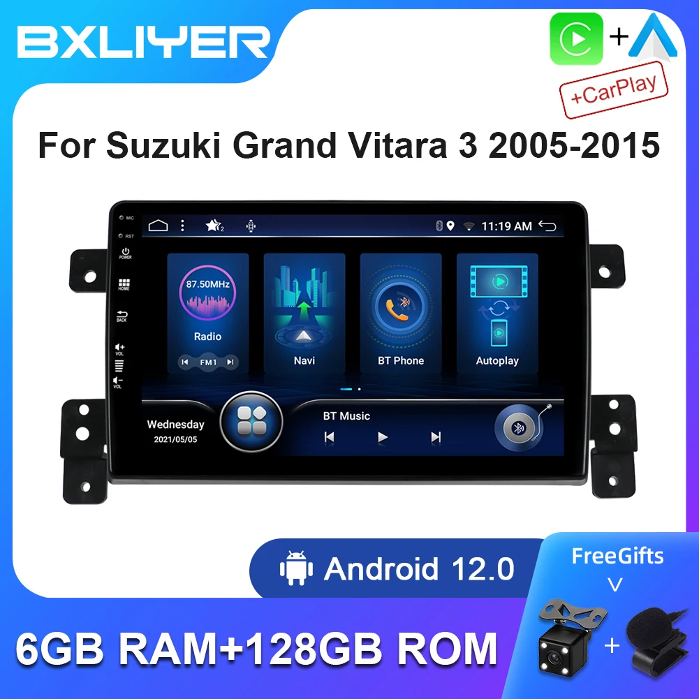 8+256GB Carplay Android 12 Auto Radio Stereo For Suzuki Grand Vitara 3 2005 - 2015 Multimedia Video Player 2 DIN GPS Navigation