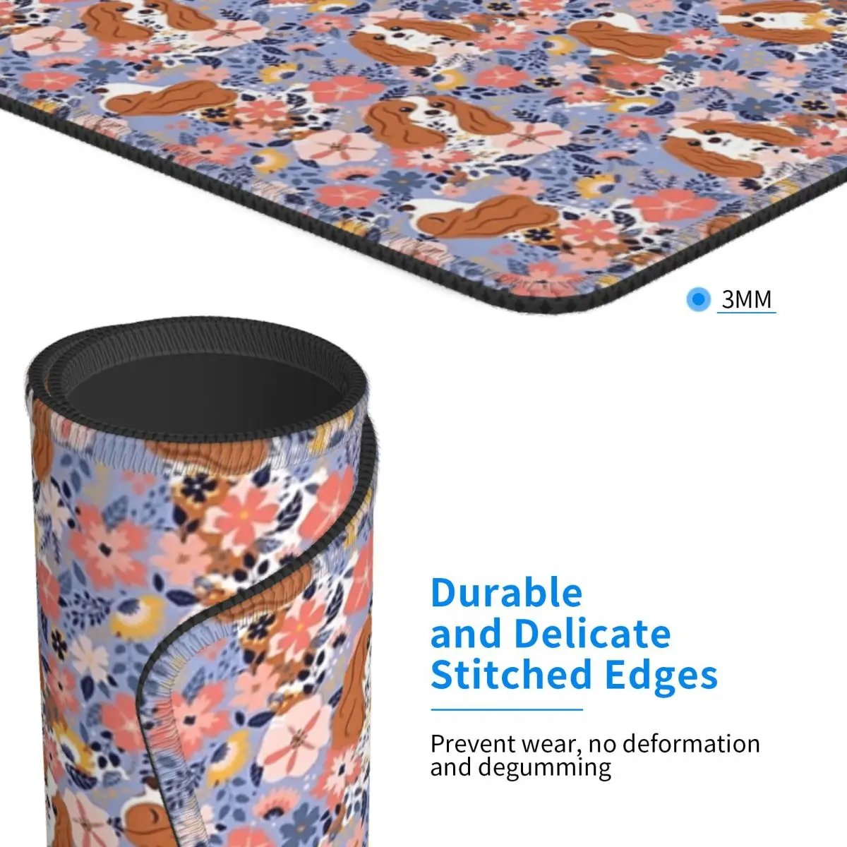 Lindo Cavalier King Charles Spaniel jardín-alfombrilla de ratón de fondo azul teclado de ordenador alfombrilla de ratón alfombrilla de escritorio de PC para juegos alfombrillas de mesa