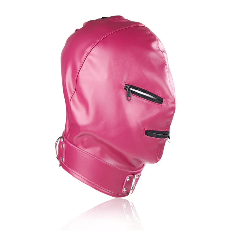 Máscara preta de couro PU Bondage Hood para homens, traje de festa cosplay, tampa da cabeça, zíper, olhos abertos, acessórios para boate, adulto