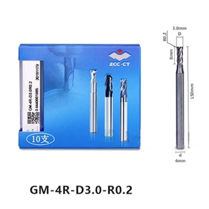 GM-4R-D3.0R0.2 ZCC.CT GM-4R 4 모서리 원형 아크 엔드 밀, 코너 라운드 엔드 밀, 4 플루트 엔드 밀, D3.0R0.2 * 4*8*50, 4T