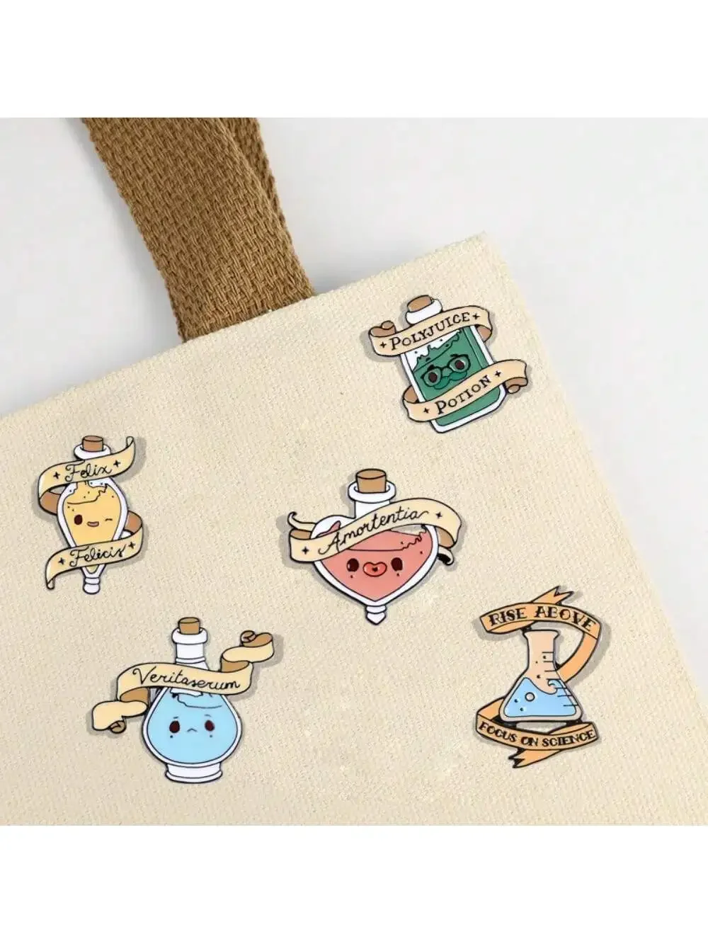 5 pieces of unisex cartoon cute chemical reagent ribbon series brooches, daily matching clothes, bags, accessories, metal badges