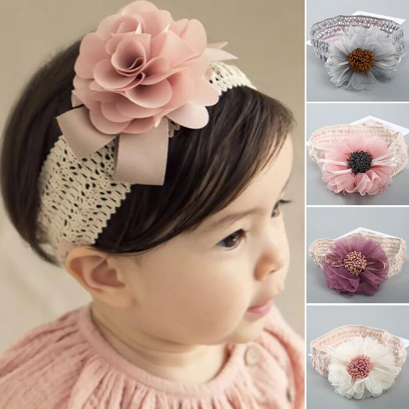 

Big Flower Baby Princess Headband Korean Sweet Girl Headwear Elastic Kids Hairbands Photography Props