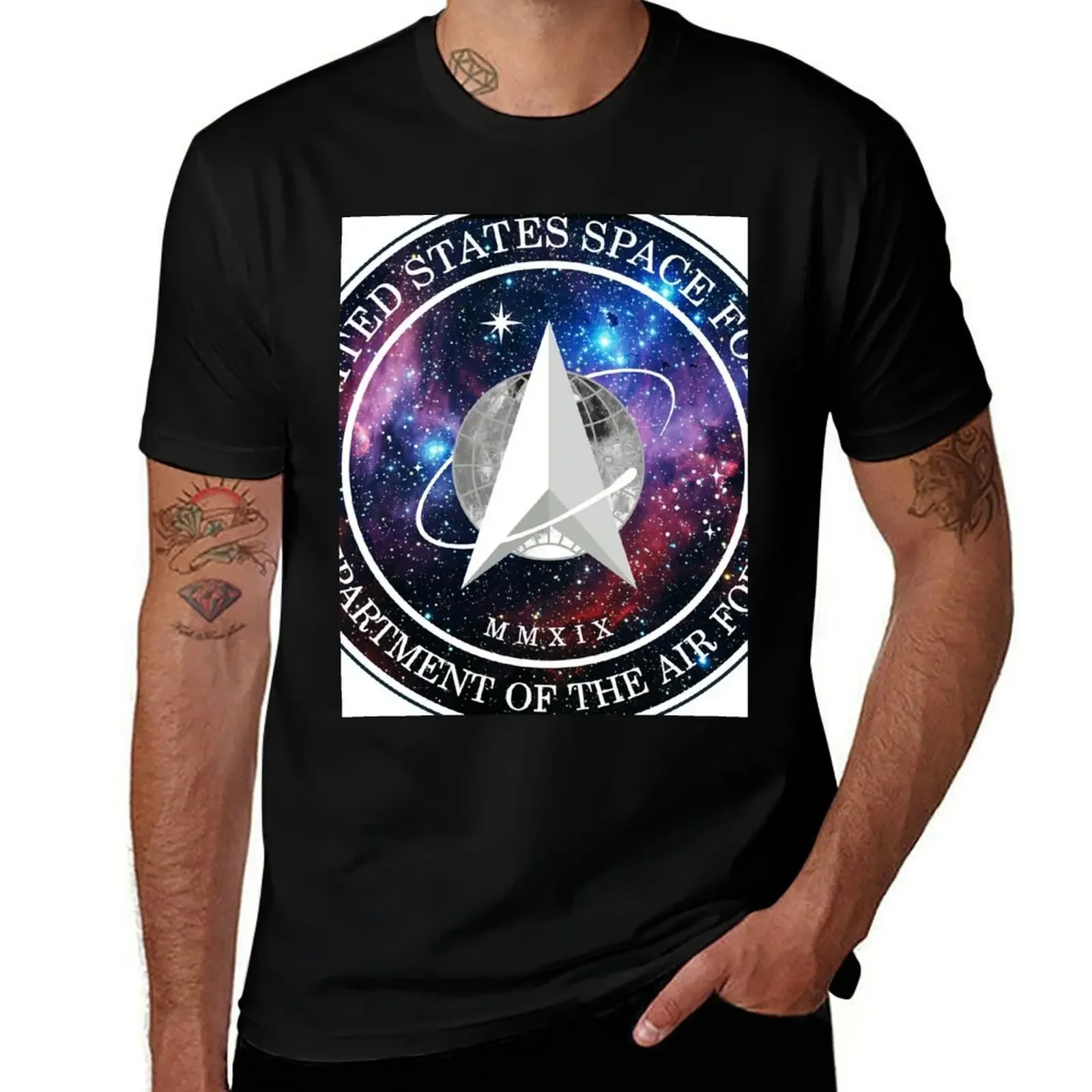 

US Space Force Official Logo Design - Running Chicken Nebula Galactic Universal Stars Print T-Shirt summer shirt men tshirt