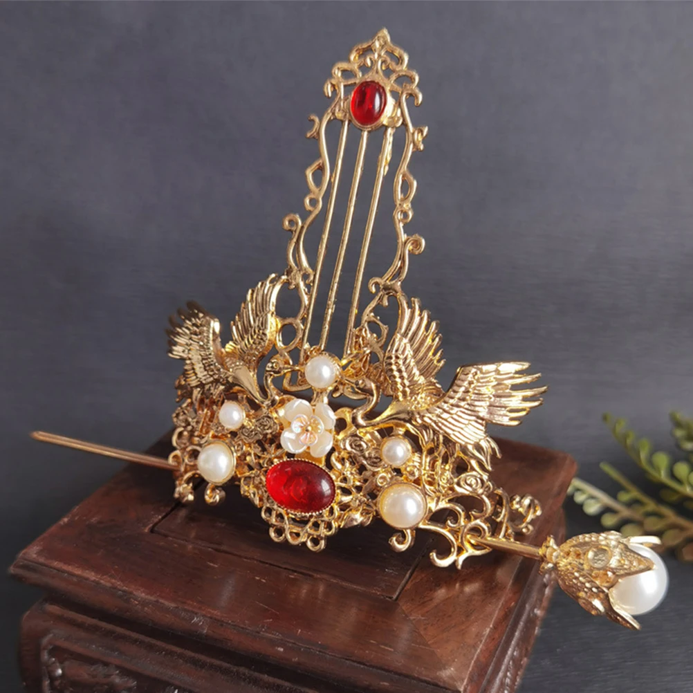 

1 set Crane Hairpin Chinese Traditional Hair Stick Crown Women Girls Retro Elegant Ancient Headpiece Cosplay Wedding Accessory