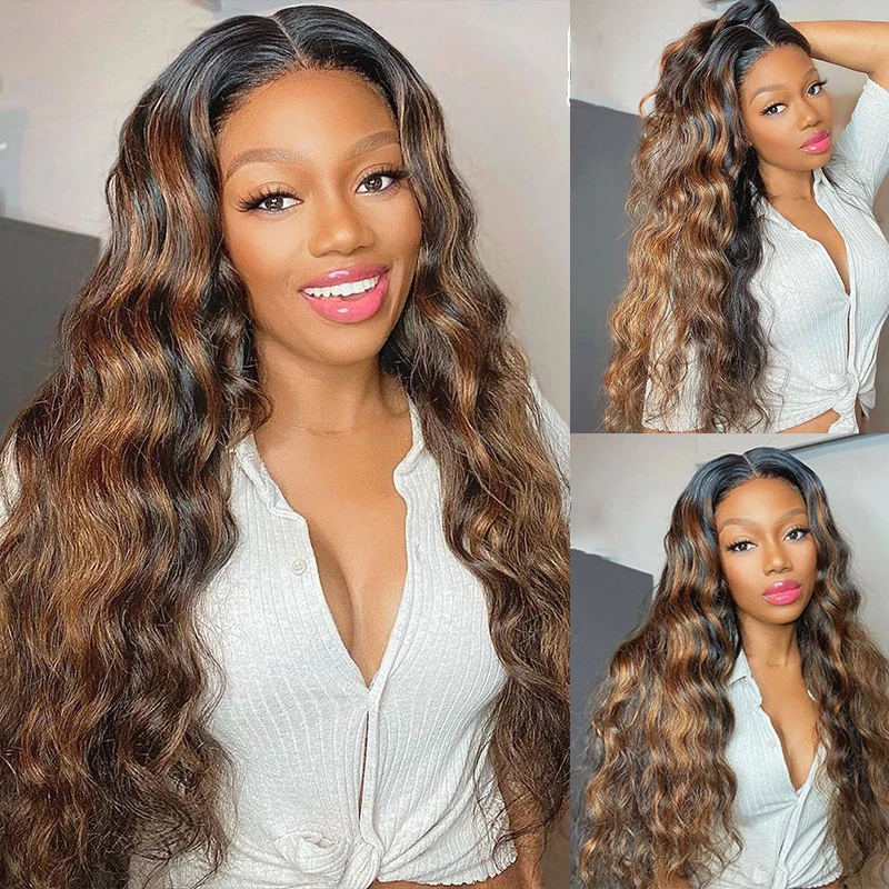 Body Wave  Highlight Ombre Lace Front Wig Human Hair Pre Plucked 13x4 4/27 Human Hair Wigs with Baby Hair