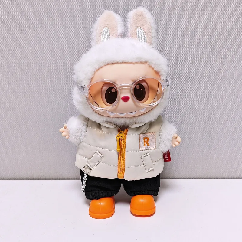 Ubranka dla lalki Labubu 17 cm, zestaw ubrań dla lalki winylowej w blind boxie, bawełniana kamizelka, zestaw 4-częściowy dla lalki Labubu 15 cm, zimowe akcesoria dla lalek