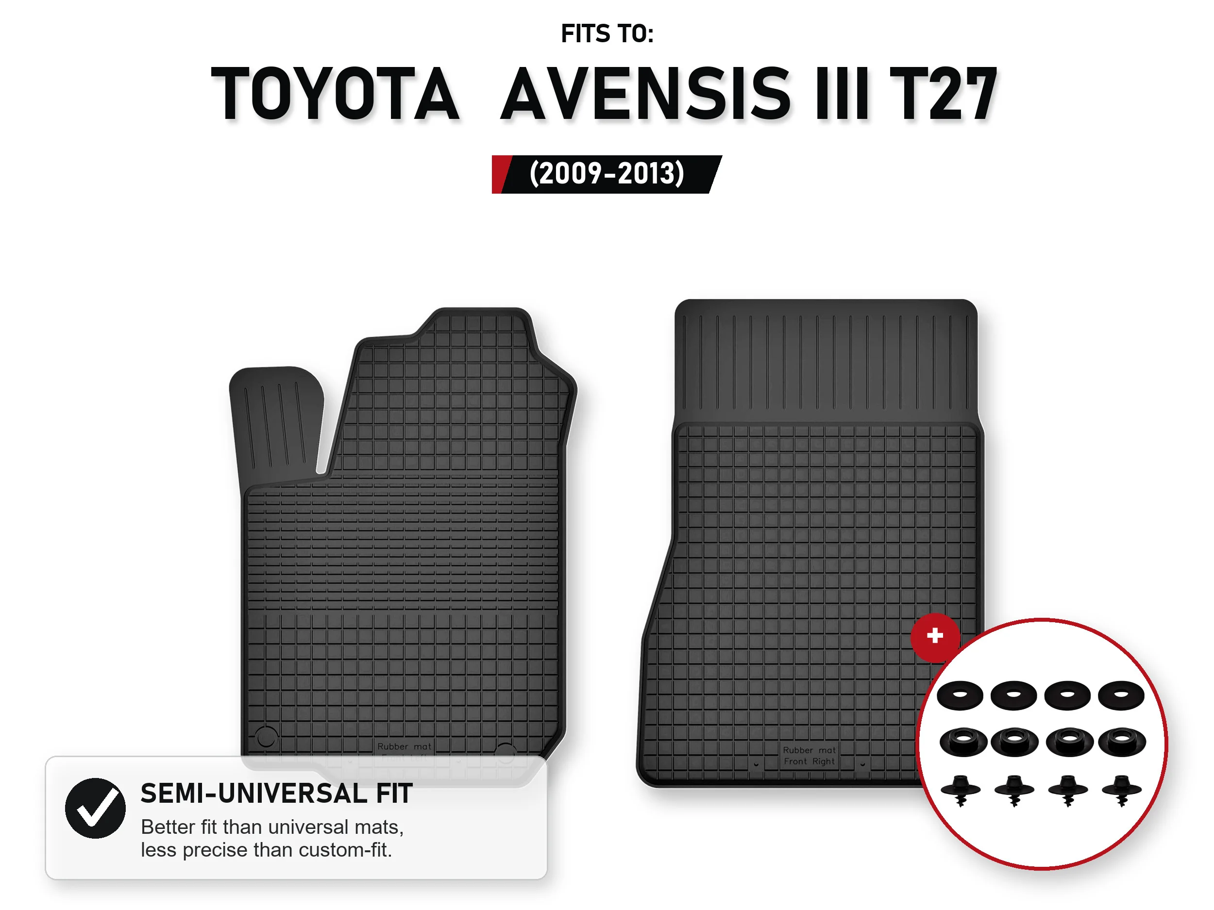 Voorste tapijten voor: Toyota Avensis Iii T27 2009-2013 met stoppers