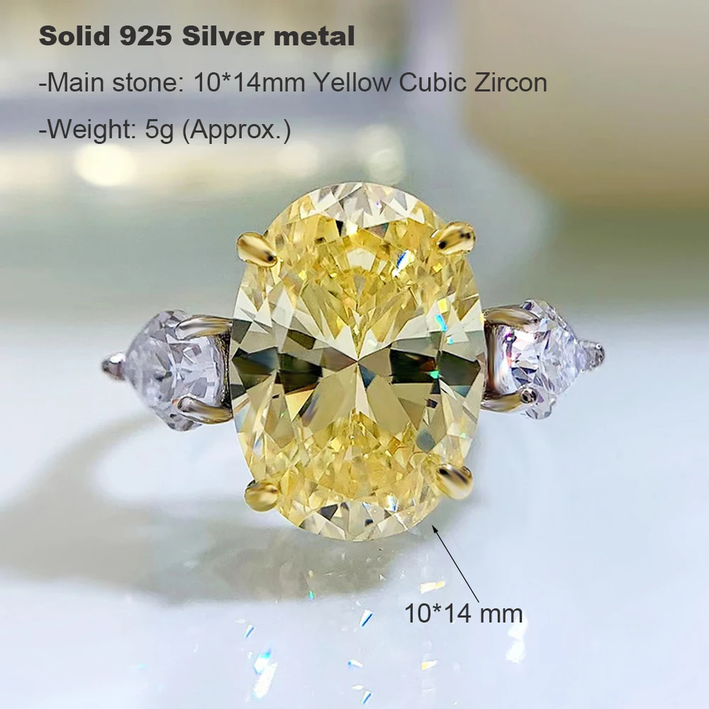 Solid Real 925 Silver Fine Jewelry Pave Big Bling 10*14mm Pink/Yellow/White Oval Cubic Zircon Ring for party