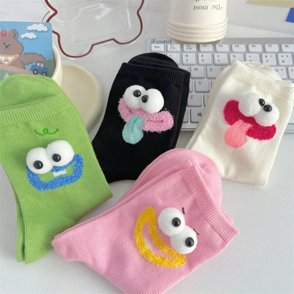 Sweet Cartoon Funny Mid-calf Socks Female Hosiery Ankle Big Eyes Socks Patchwork Home Stocking Women Tube Sock Lady