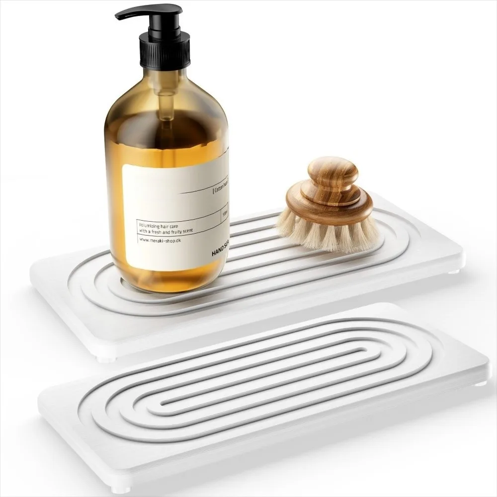 Rectangular Diatom Mud Sink Tray Non Slip Groove Design Quick Drying Sink Mat Molds Resistant Water Absorbent Diatomite Coasters