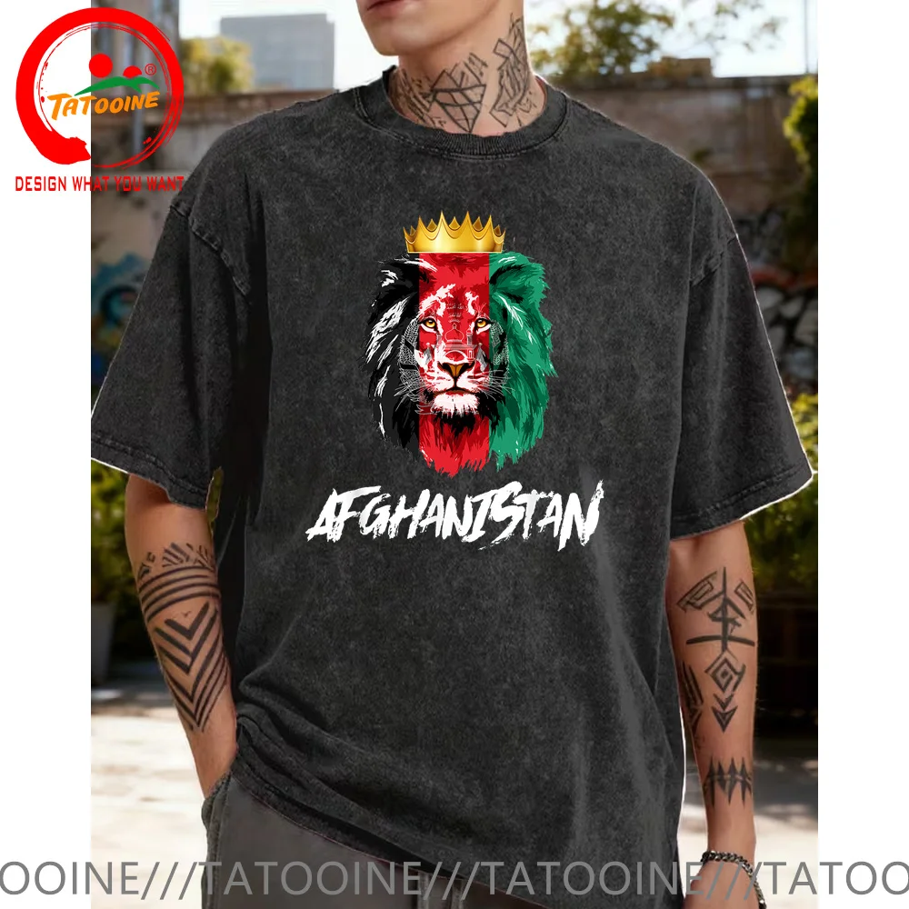 

Vintage Washed Cotton T-Shirt Afghanistan Flag With Lion T Shirt Men Fashion Trendy Tee Top Casual Clothes tshirt Hiphop T-Shirt