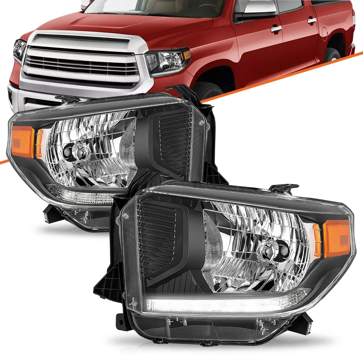 

For 2014-2021 Toyota Tundra Headlight Halogen w/LED DRL Headlamp Assembly Black
